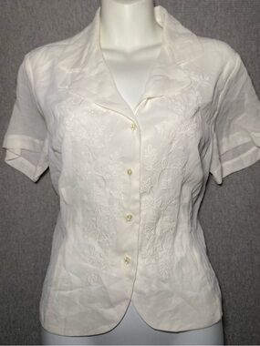 Vintage Russ Classic Women's Sz 12P Blouse Embroidered Sheer Ivory Cottage Core